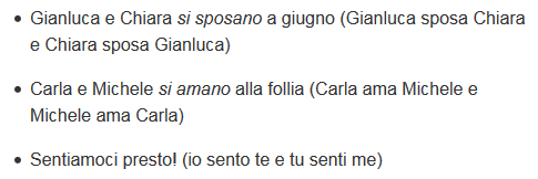 reciprocal verbs in Italian, example